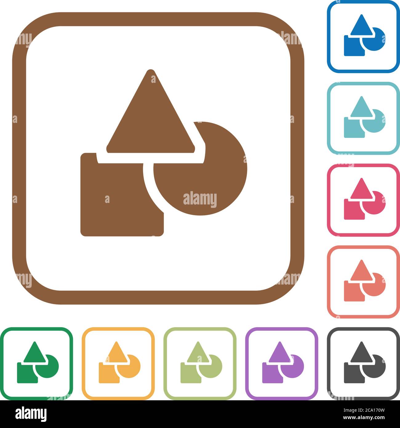 Basic geometric shapes simple icons in color rounded square frames on white background Stock Vector
