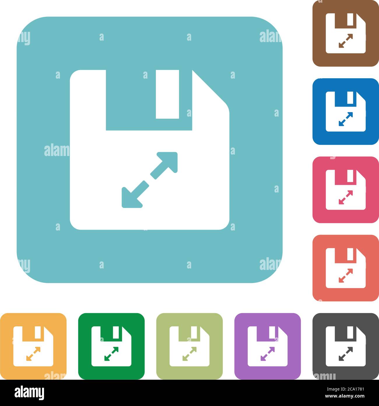Uncompress file white flat icons on color rounded square backgrounds ...