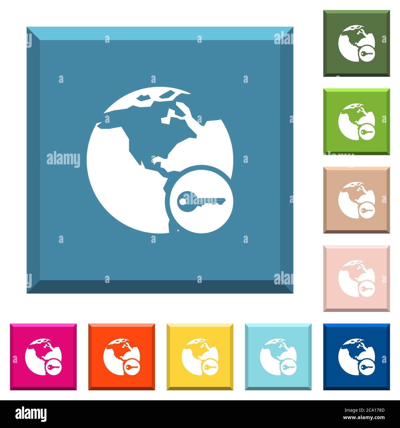 Secure internet surfing white icons on edged square buttons in various ...