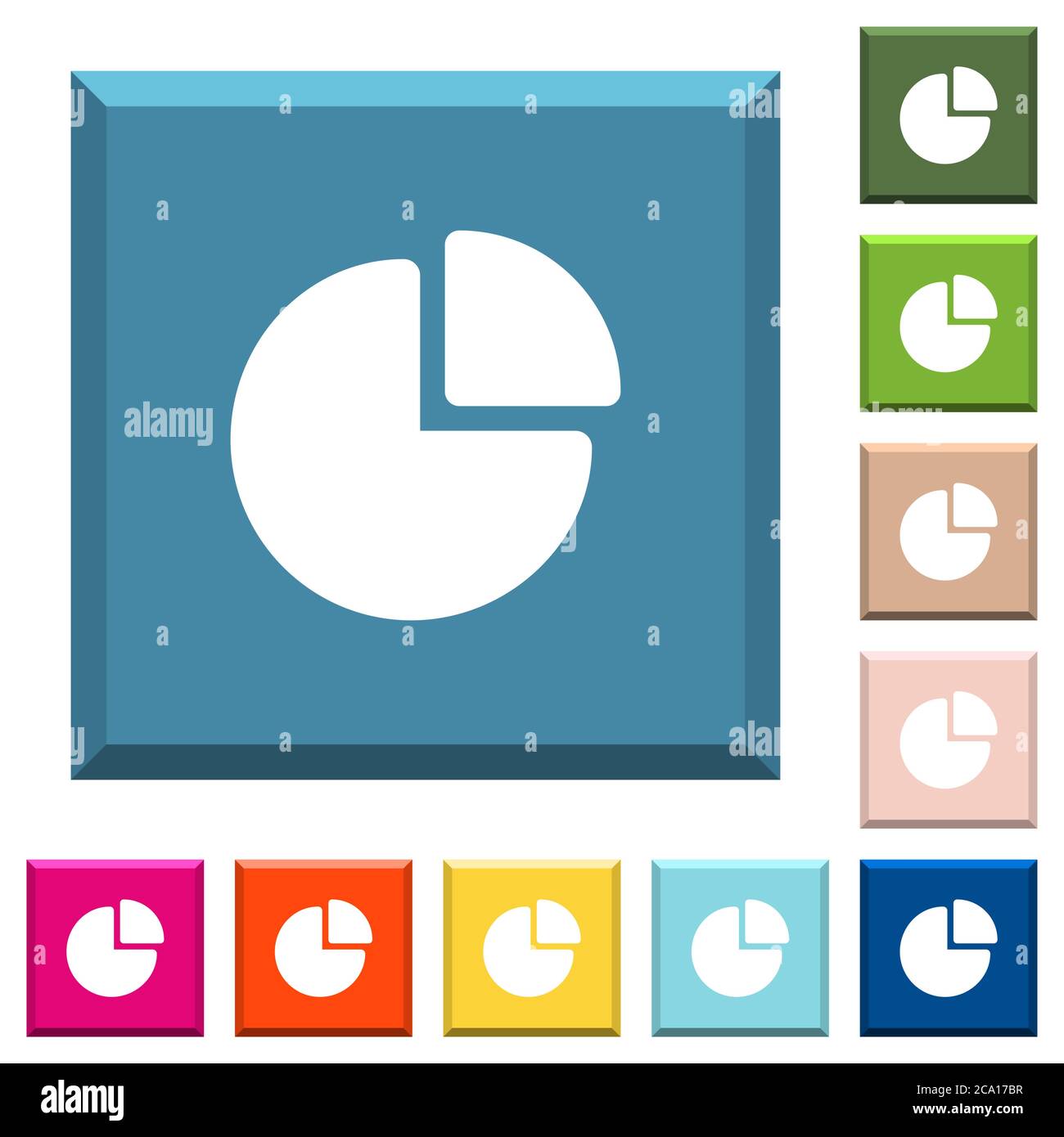 Pie chart white icons on edged square buttons in various trendy colors ...