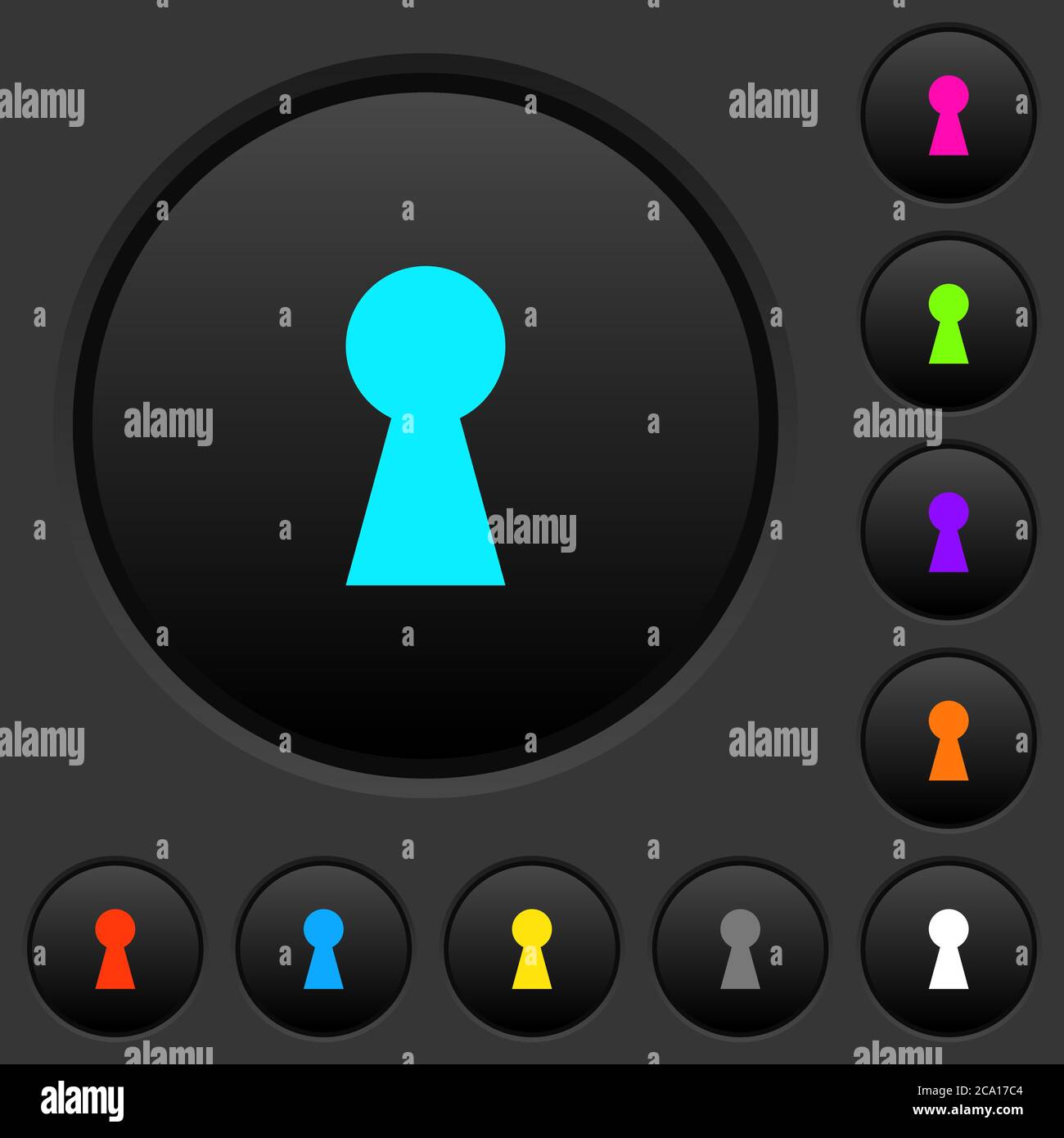 Keyhole dark push buttons with vivid color icons on dark grey ...