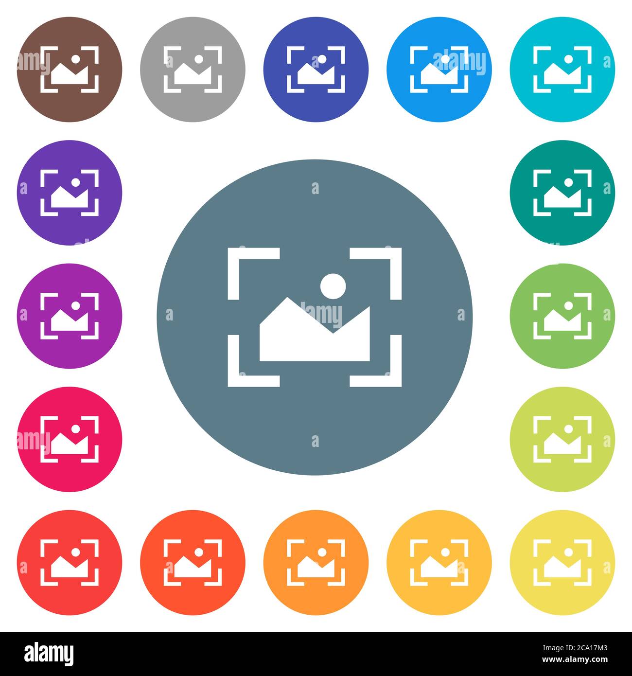 Camera landscape mode flat white icons on round color backgrounds. 17 ...