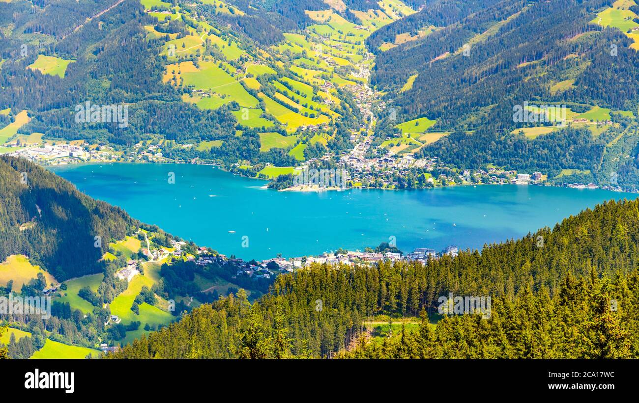 Lake Zell, German: Zeller See, at Zell am See in Austrian Alps, Austria. Stock Photo