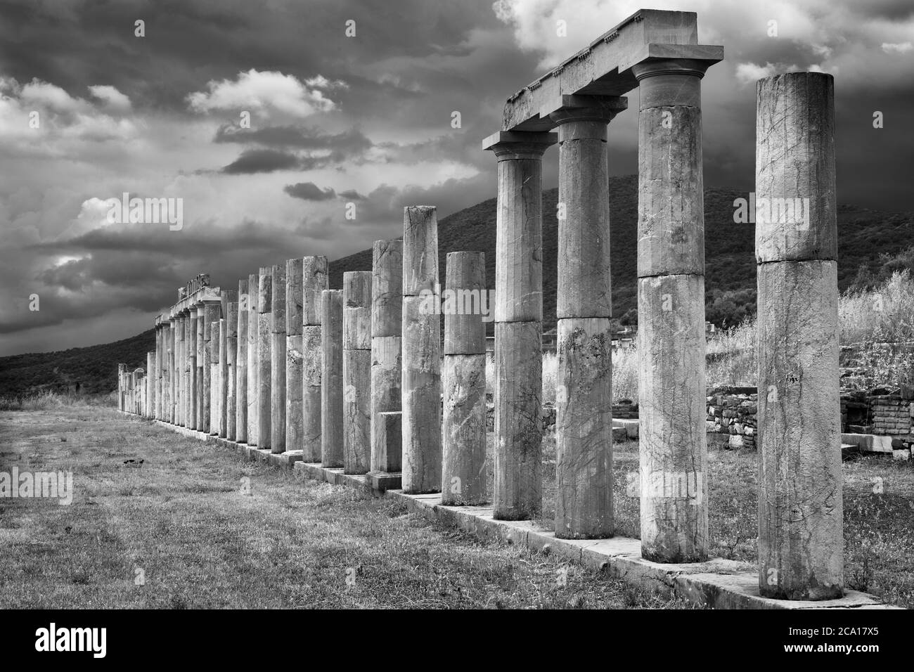 Columns around the Palaestra alongside the Stadium at Ancient Messene Stock Photo