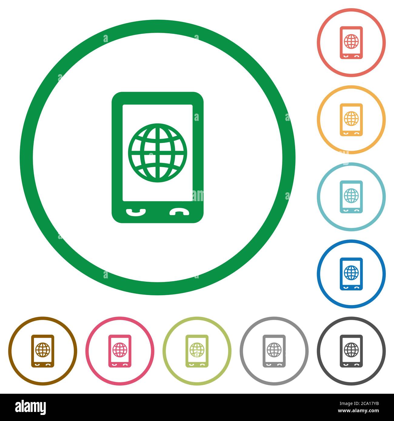 Mobile internet flat color icons in round outlines on white background ...