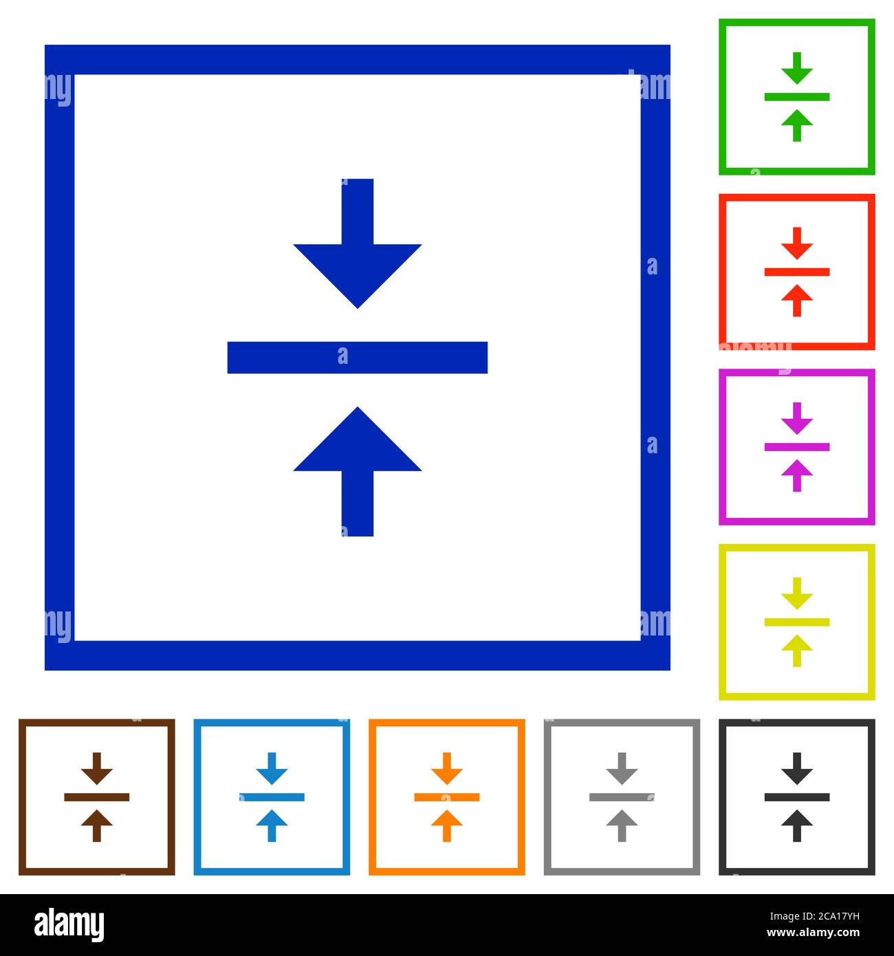 Vertical align center flat color icons in square frames on white