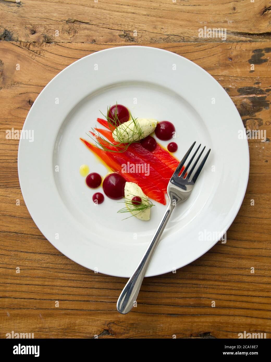 Mackerel pate with smoked salmon and beetroot puree Stock Photo Alamy
