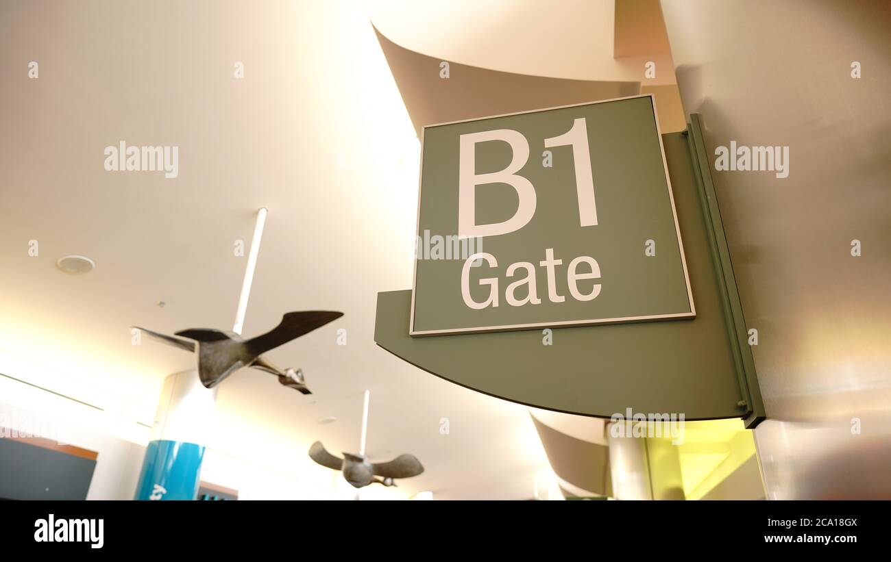 A green graphic shows travelers the way to the B1 gate Stock Photo