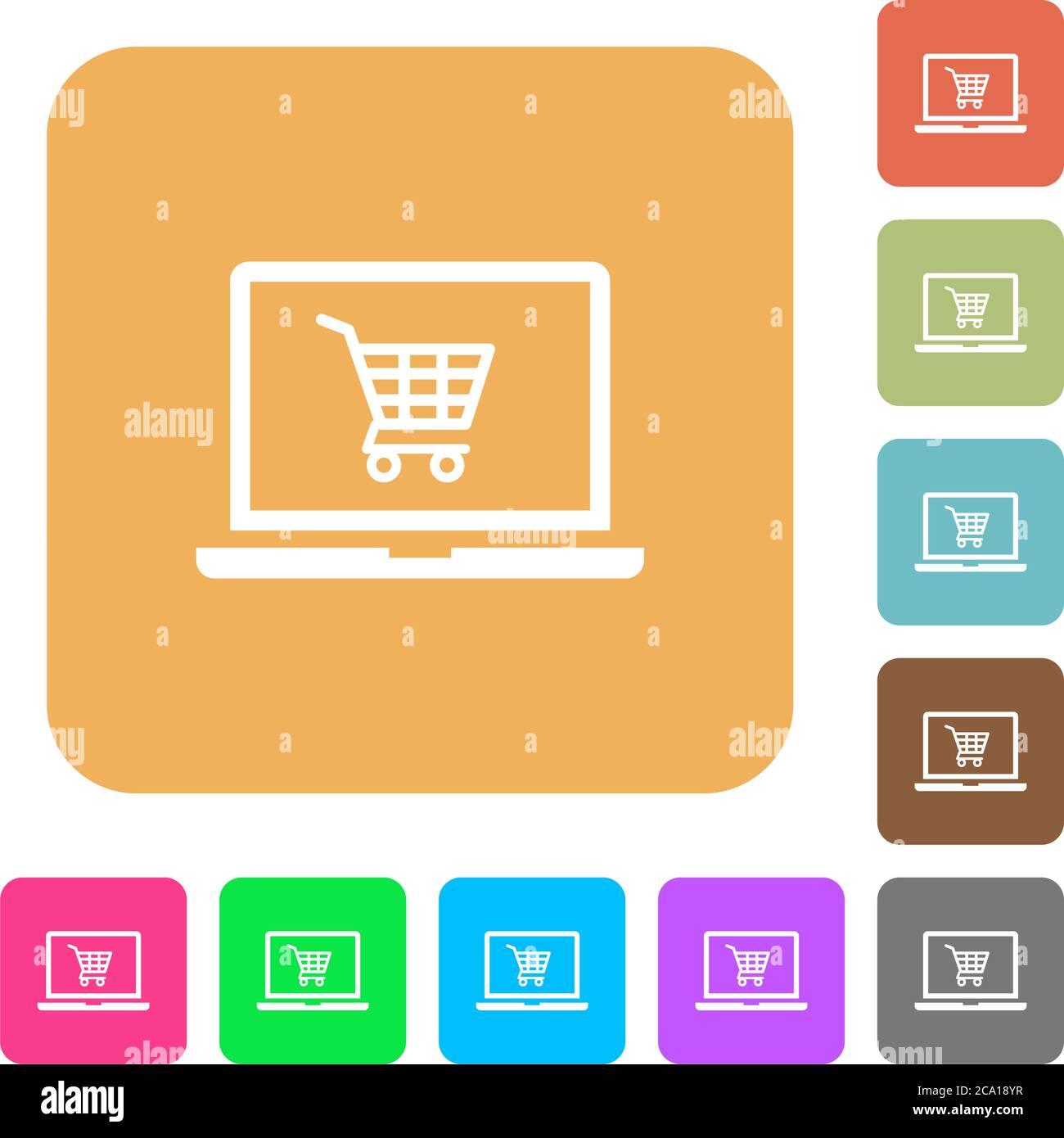 Webshop flat icons on rounded square vivid color backgrounds. Stock Vector