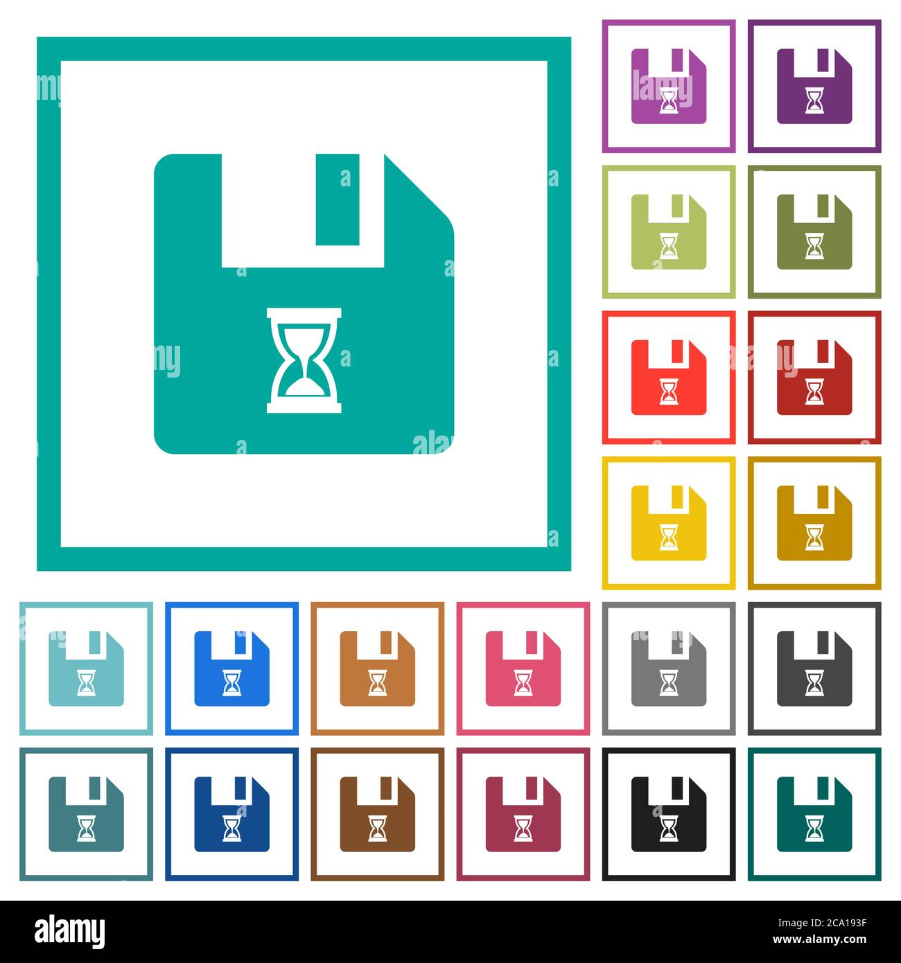 File waiting flat color icons with quadrant frames on white background Stock Vector