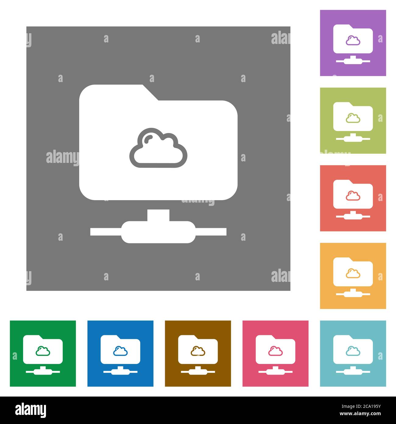 Cloud FTP flat icons on simple color square backgrounds Stock Vector