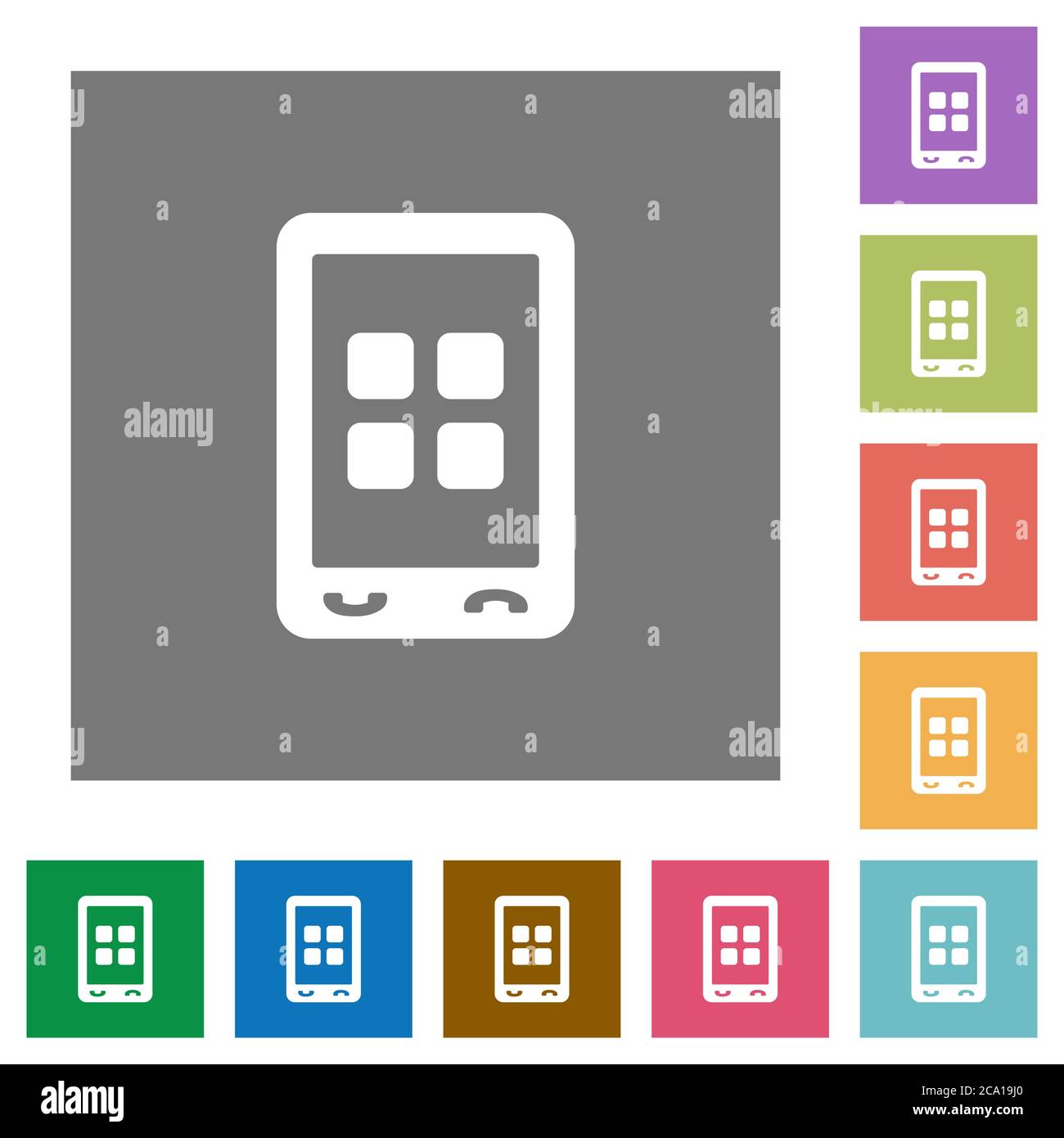Mobile applications flat icons on simple color square backgrounds Stock ...