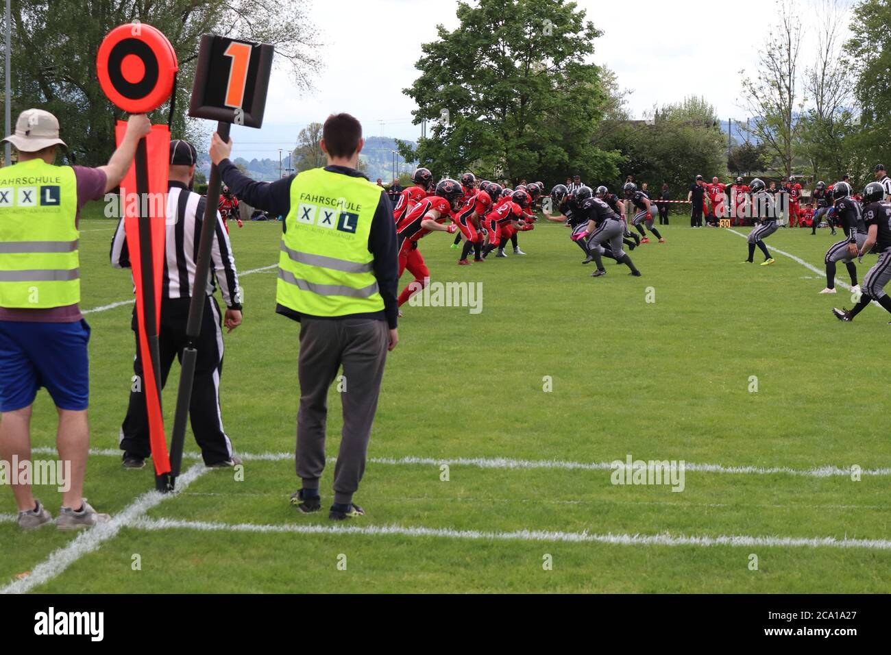 Zug / Switzerland May 19 2019 Americal football game between Midland Bouncers from Zug and