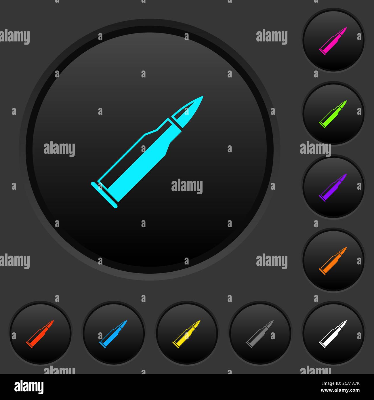 Bullet rifle ammo with gloss dark push buttons with vivid color icons ...