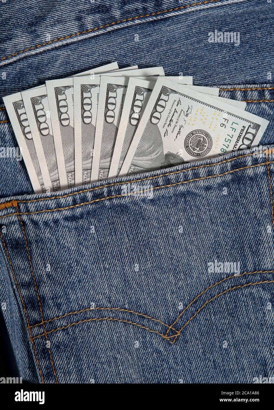 seven hundred dollar in jeans pocket Stock Photo
