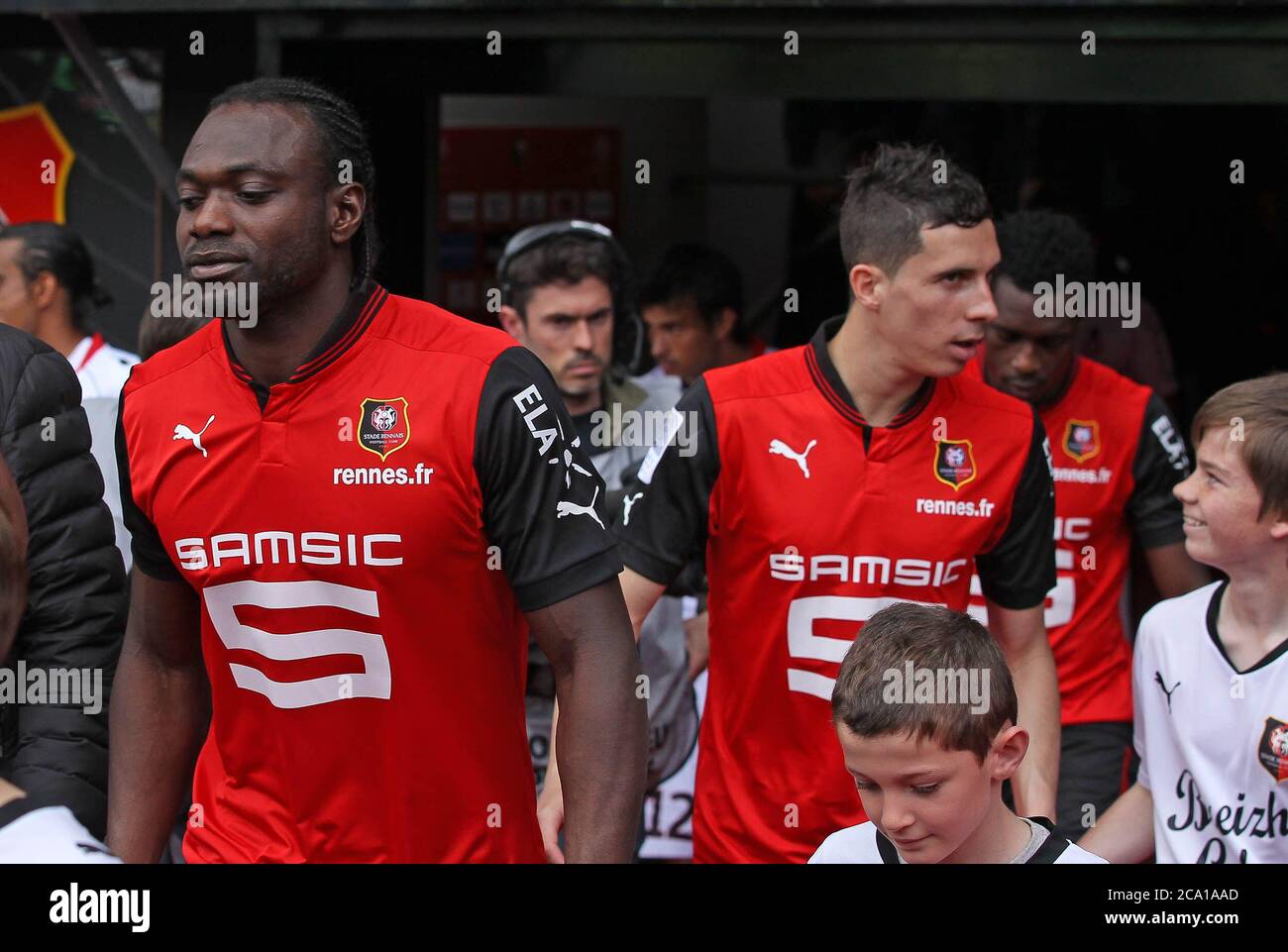 John Mensah and Vincent Pajot During the Ligue 1 2012 - 2013, Stade Rennais  - OGC Nice on May 05 2013 in  ,Roazon Park , Rennes  - Photo Laurent Lairys / DPPI Stock Photo