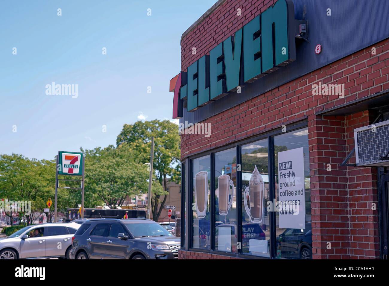 NEW YORK, NY – AUGUST 3: A view of 7-Eleven store in Queens on AUGUST 3, 2020 in Queens Borough of New York City.  Japanese retail major Seven & I Hol Stock Photo