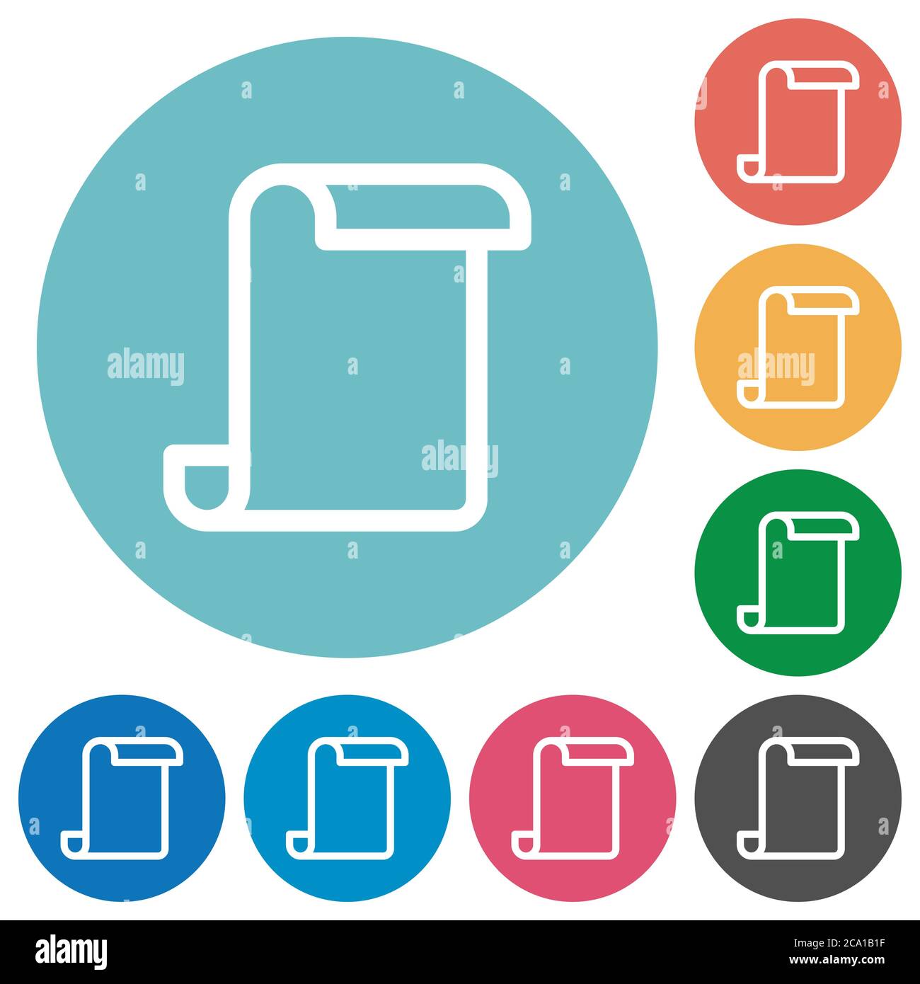 Blank paper scroll flat white icons on round color backgrounds Stock ...