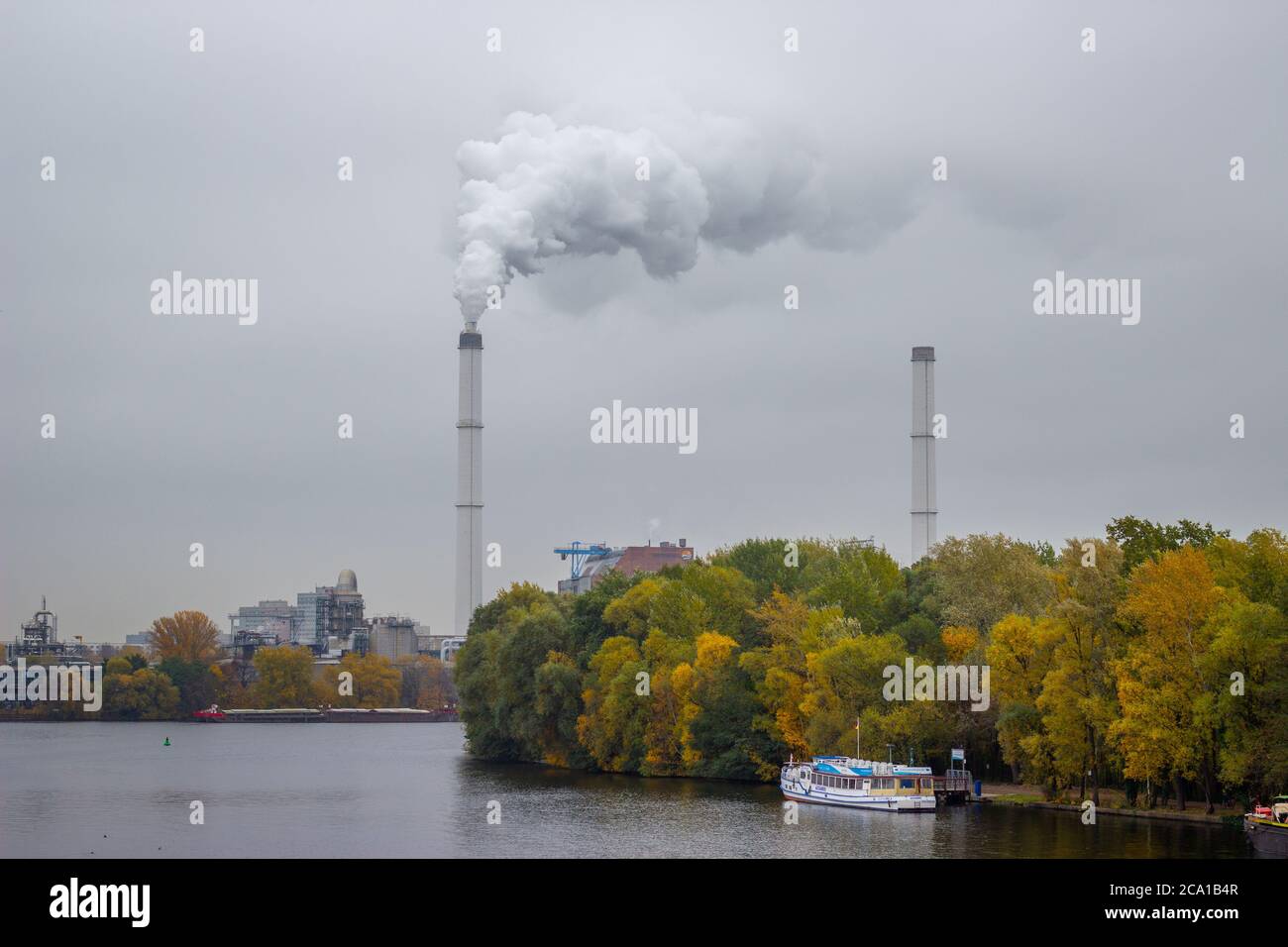 Background of the Rummelsburg power plant, combined heat and power 'Klingenberg' in Berlin-Rummelsburg. Stock Photo
