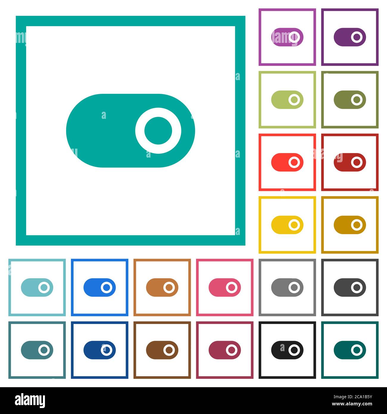 Toggle flat color icons with quadrant frames on white background Stock Vector