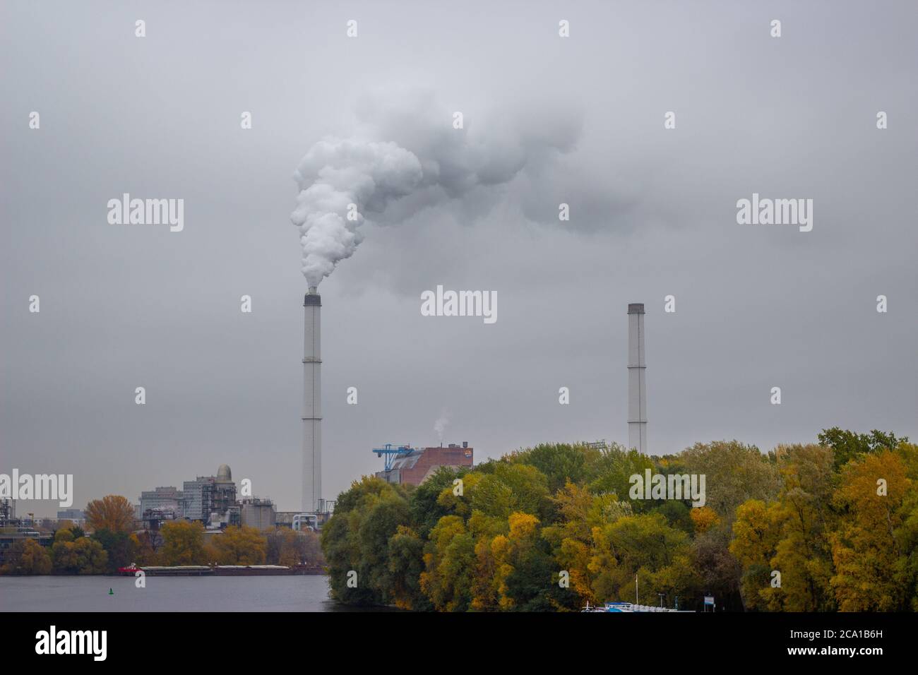 Background of the Rummelsburg power plant, combined heat and power 'Klingenberg' in Berlin-Rummelsburg. Stock Photo