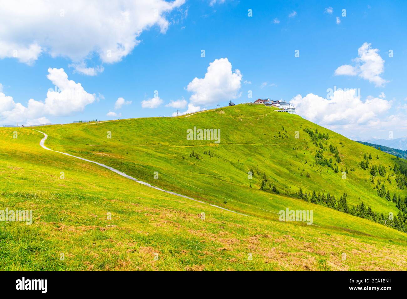 Schmittenhohe - mountain above Lake Zell with beautiful panoramic view. Summer time Alpine hiking. Austria. Stock Photo