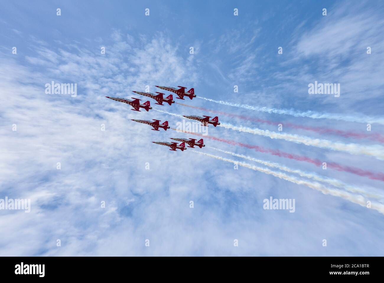 The Turkish Air Force demonstration team and the F5 fighter aircraft are the demonstration aircraft. The team, which performs air shows in various par Stock Photo