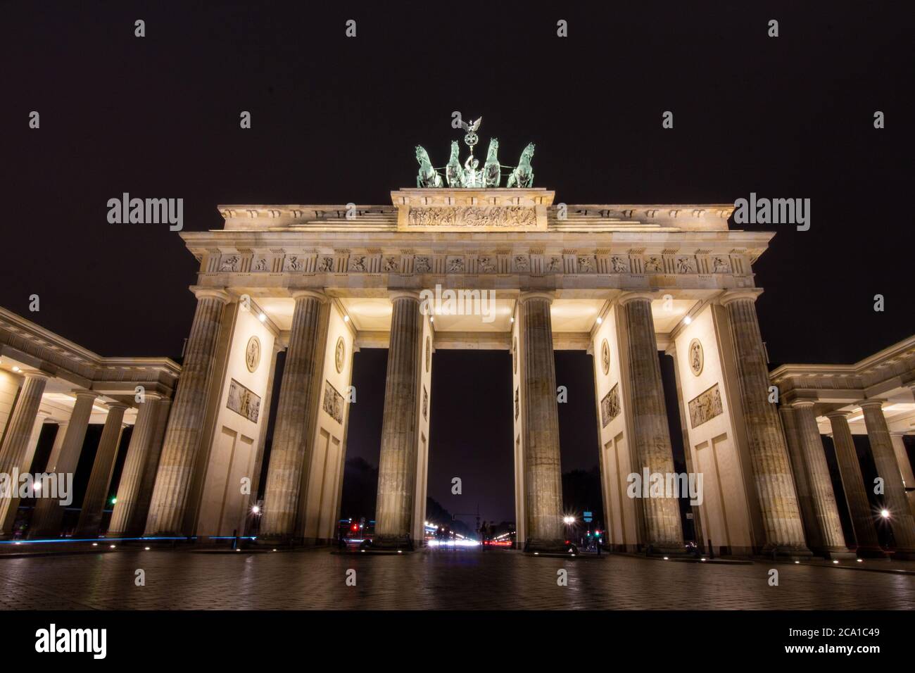 Berlin Brandenburg Gate (Brandenburger Tor) at night in Berlin, Germany. Stock Photo