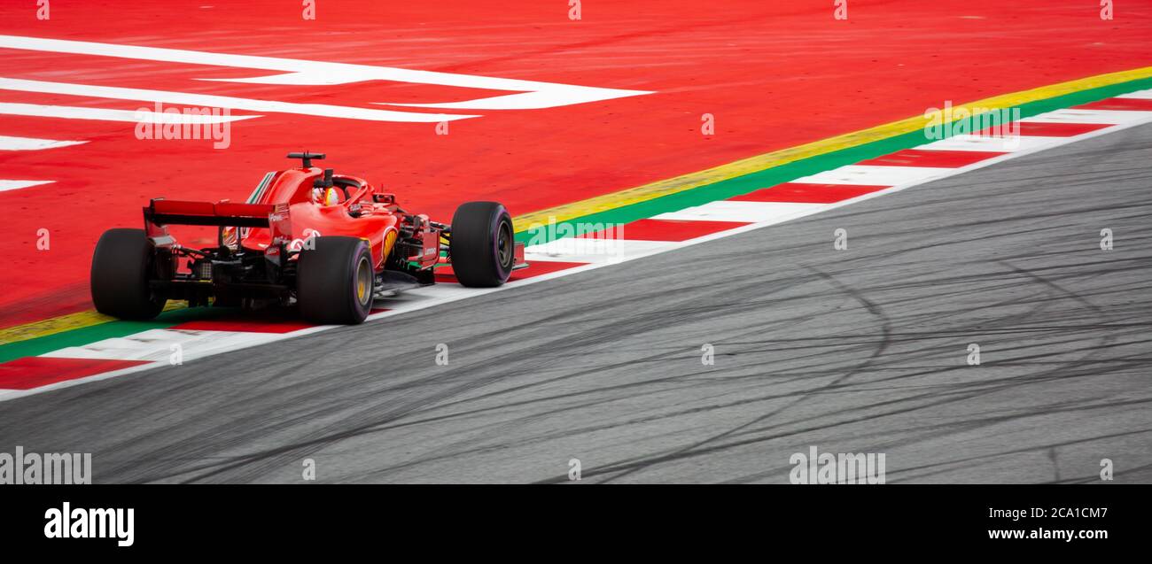 Sebastian Vettel in his Ferrari SF71H F1 car during qualifying of the 2018 Austrian Grand Prix at the Red Bull Ring. Stock Photo