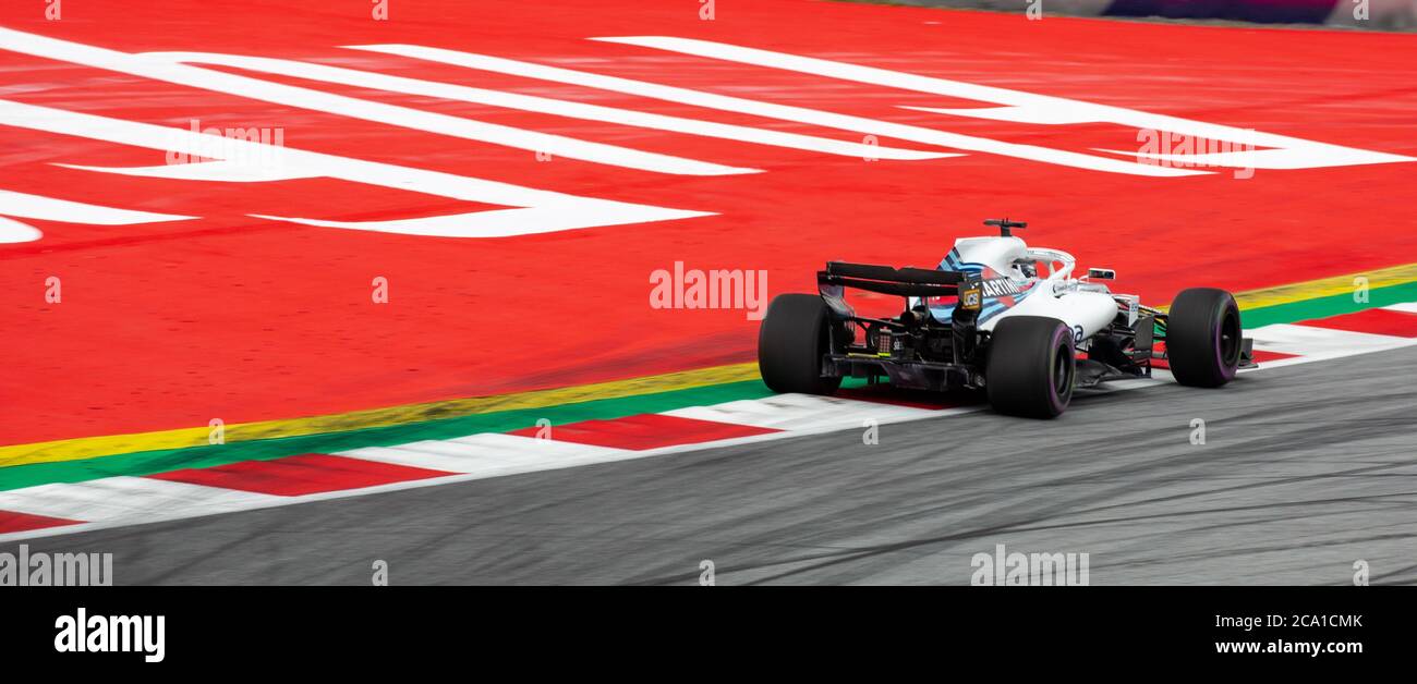 Lance Stroll in his Williams FW41 Mercedes F1 car during qualifying of the 2018 Austrian Grand Prix at the Red Bull Ring. Stock Photo