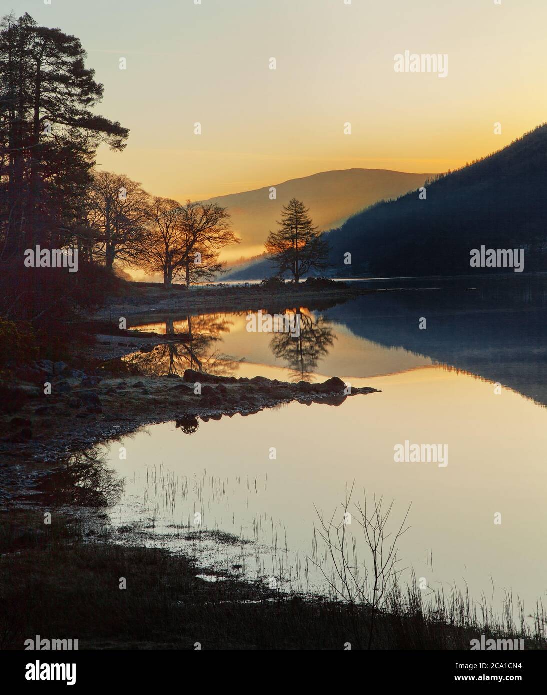 Morning light Loch Doine within the Loch Lomond & Trossachs National Park Stock Photo