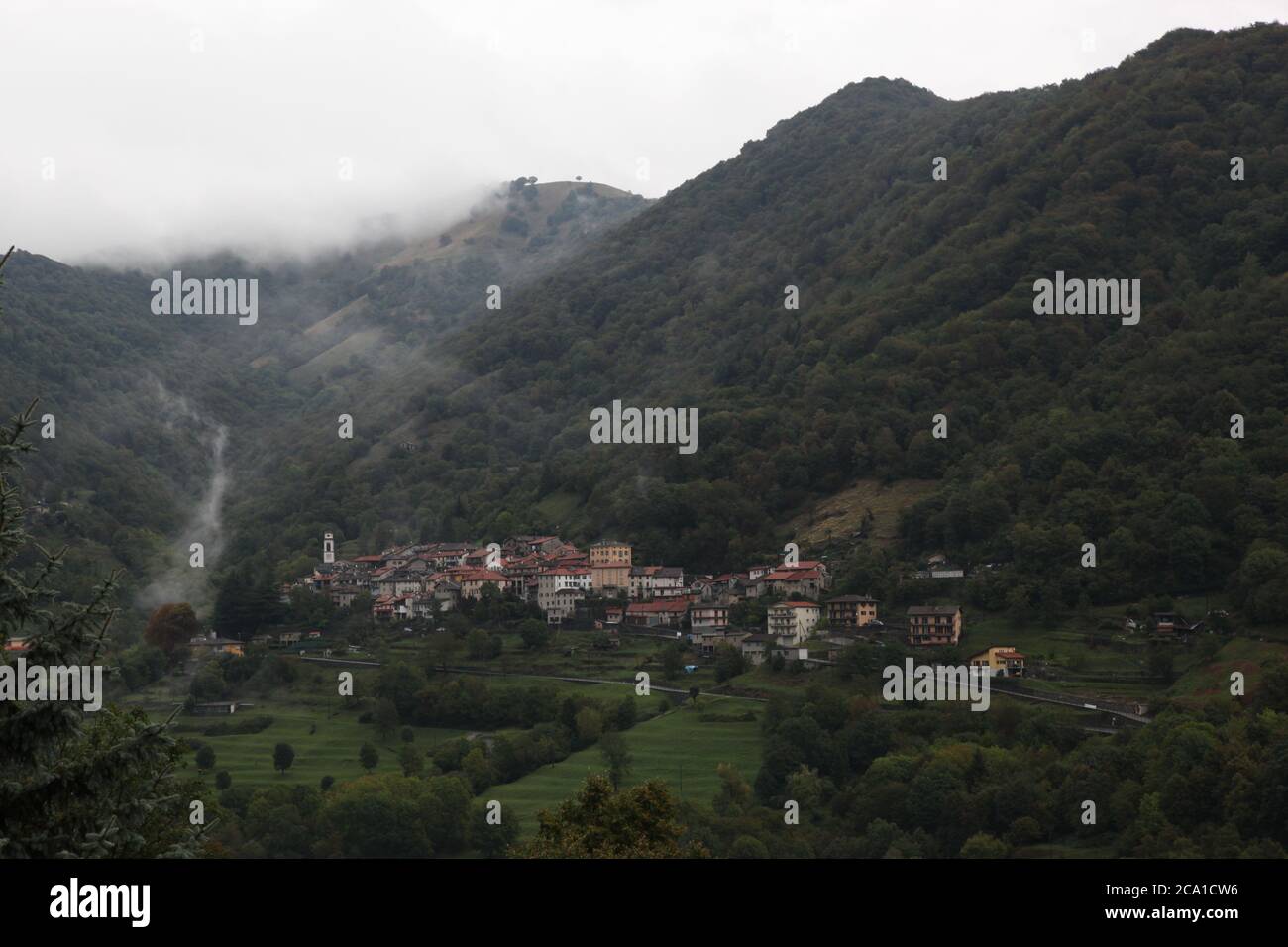 Casima, Canton Ticino (TI)/ Switzerland - September 29 2013: Vilage Casima in Canton Ticino, located in the valley Muggio on a foggy autumn day Stock Photo