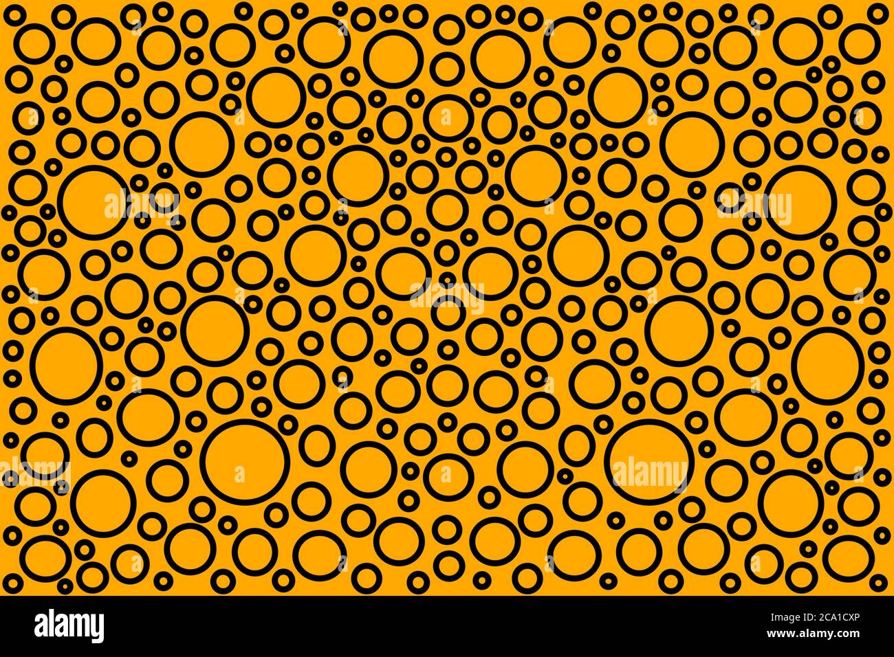 Black circles on orange background for packaging, fabric, wallpaper, textile material and print element, textile printing pattern Stock Photo