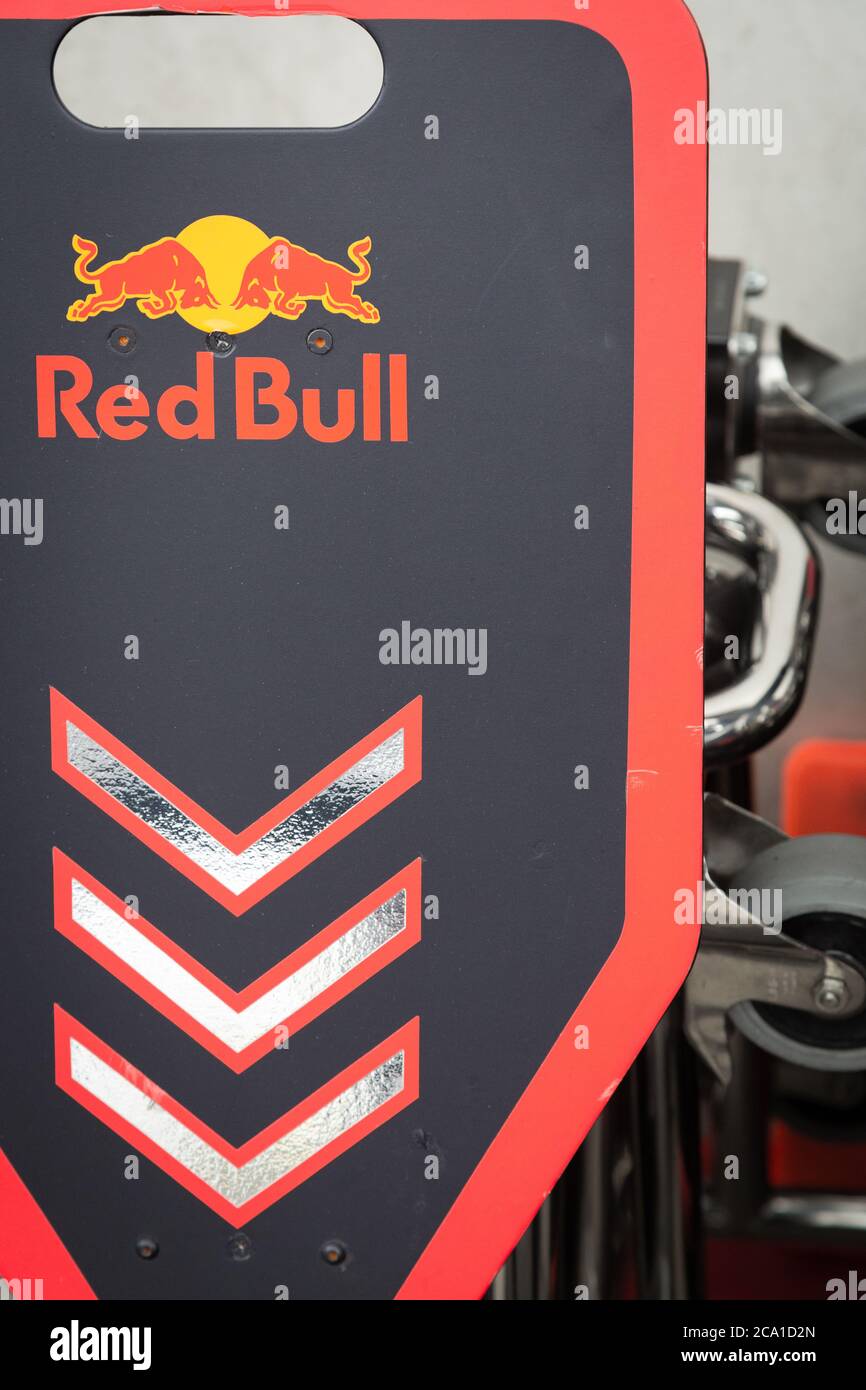Red Bull F1 Pit stop front Jack board, at the Red Bull Ring, Austria. Stock Photo