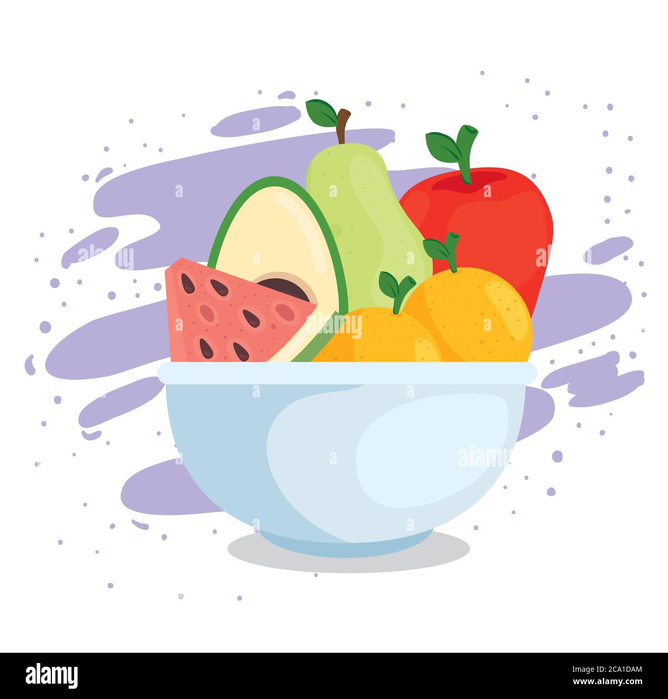 fresh and healthy food, bowl with fruits and avocado Stock Vector Image ...