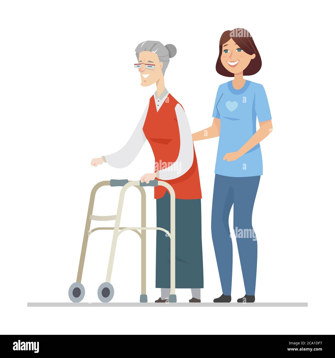 Volunteer helping senior woman - flat design style illustration Stock Vector