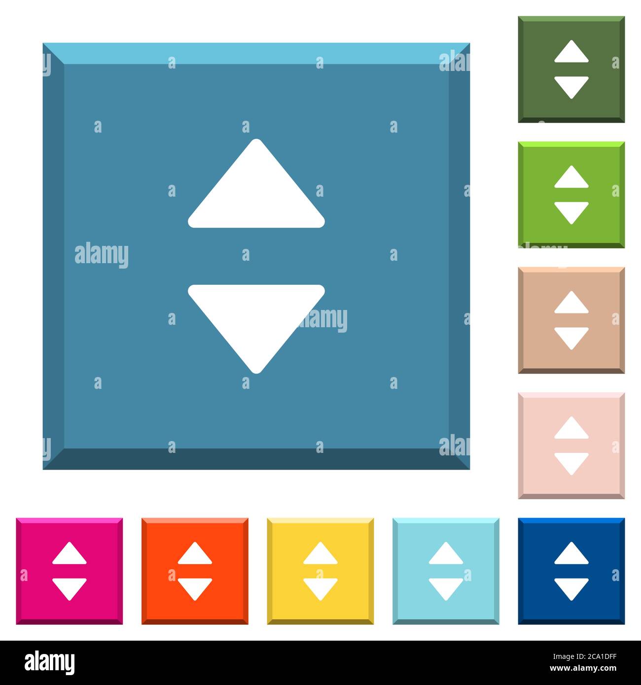 Vertical control arrows white icons on edged square buttons in various ...