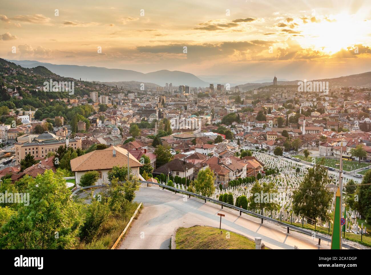 Sarajevo skyline sunset view at summer in Bosnia and Herzegovina Stock