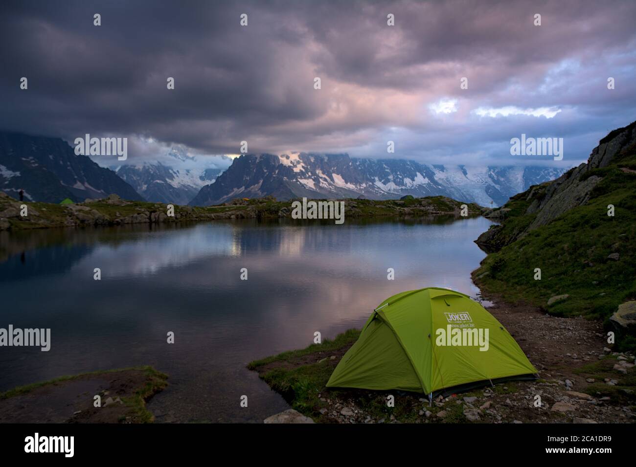 Bivouac at the Lac de Cheserys Stock Photo