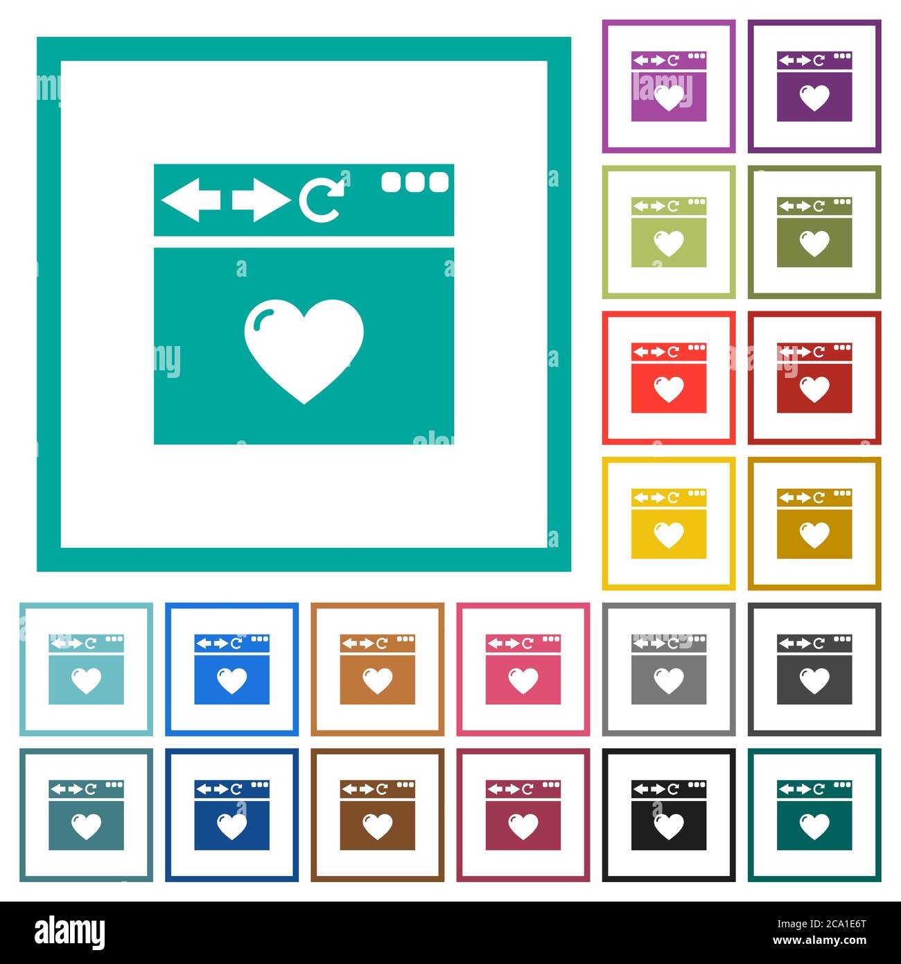 Browser favorite flat color icons with quadrant frames on white background Stock Vector