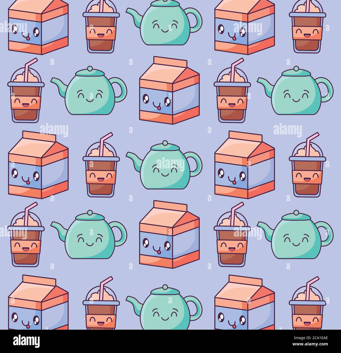 kawaii style milk and teapot pattern vector illustration design Stock Vector