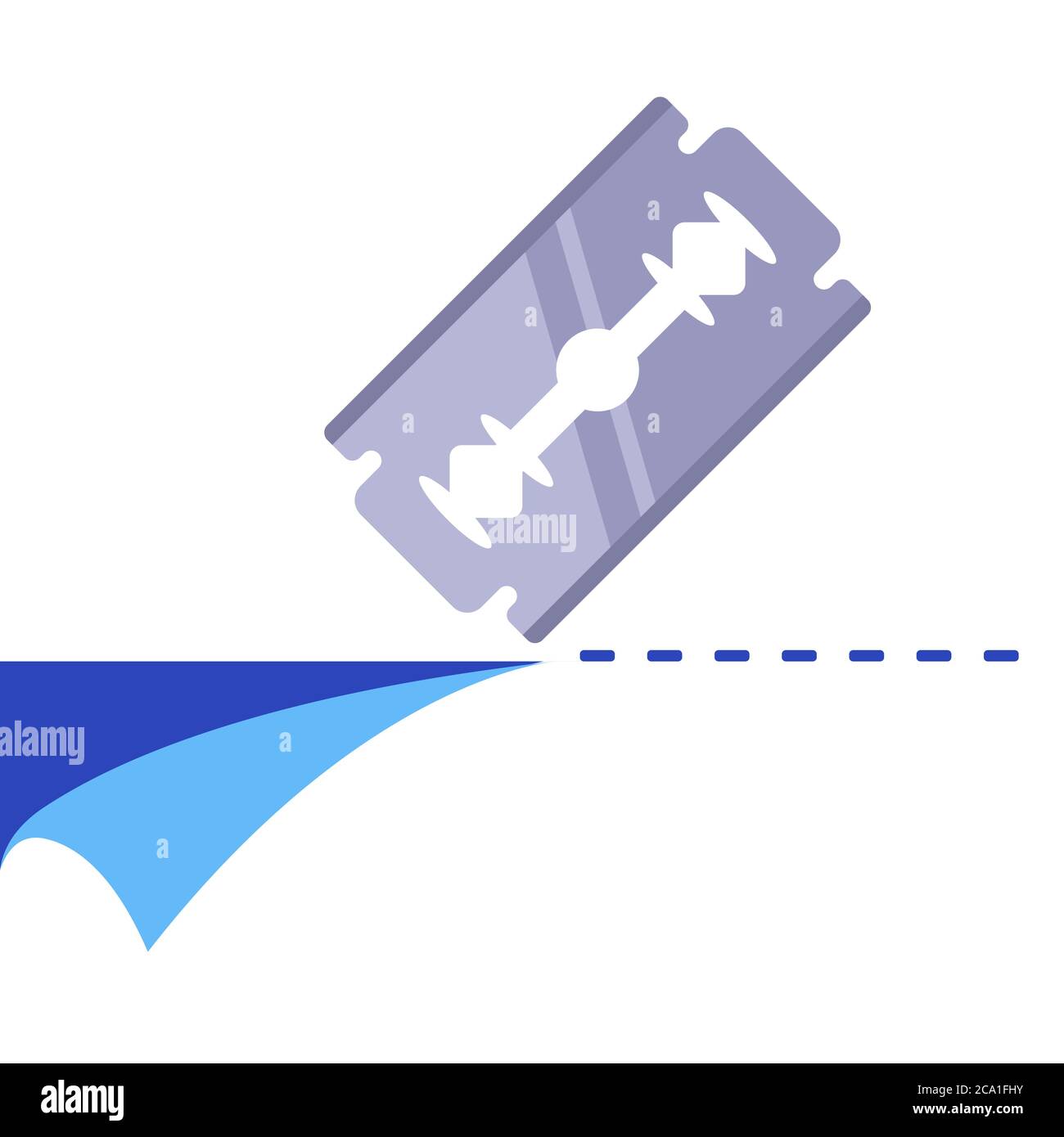 cut the paper in a dotted line with a dangerous blade. flat vector