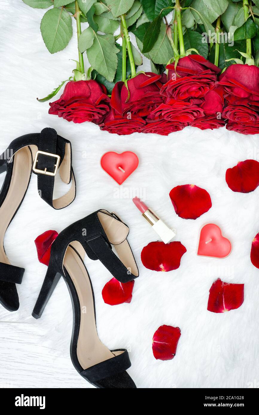 black shoes with red roses
