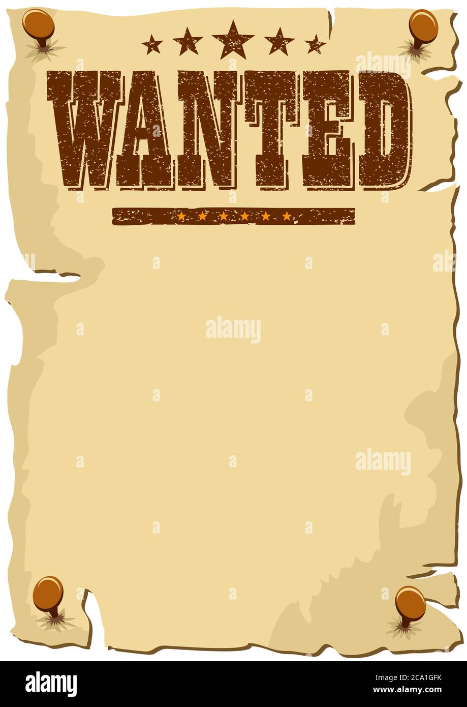 Cartoon WANTED Poster, Wild West template, with copy space for your text Stock Vector