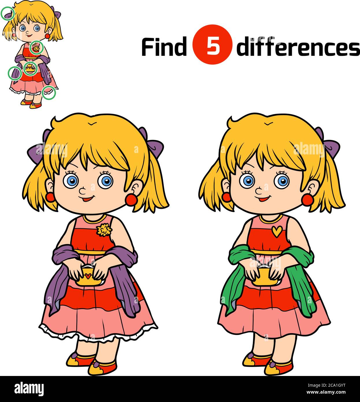 Find differences, education game for children, Girl Stock Vector Image ...