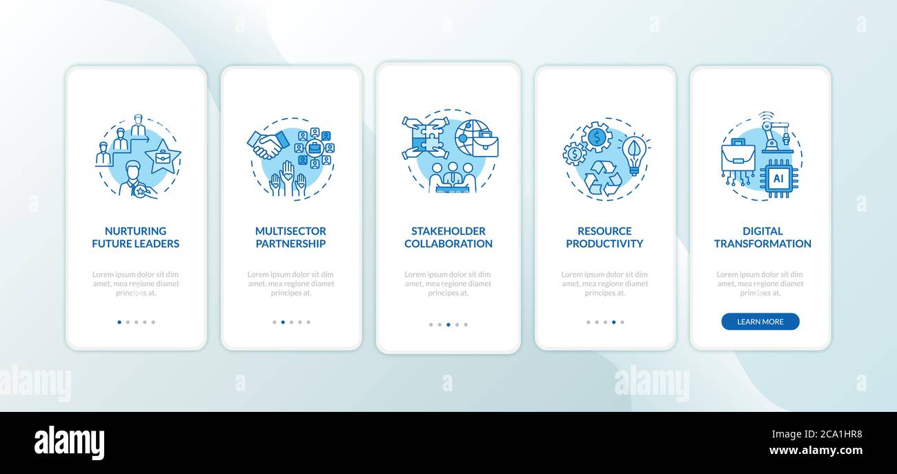 Company productivity onboarding mobile app page screen with concepts ...