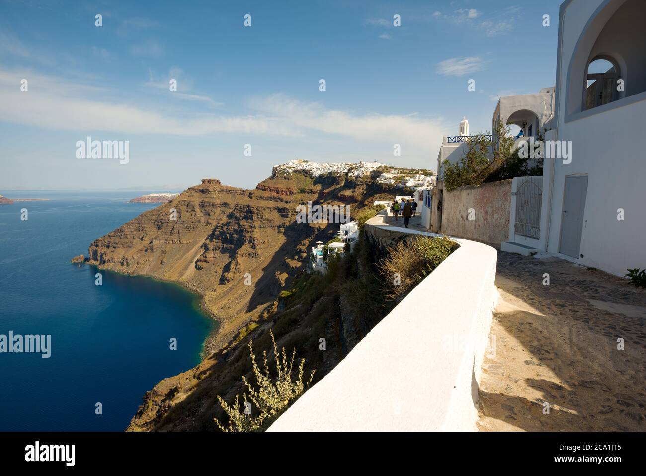 Passage with panoramic view in Thera, Greece Stock Photo