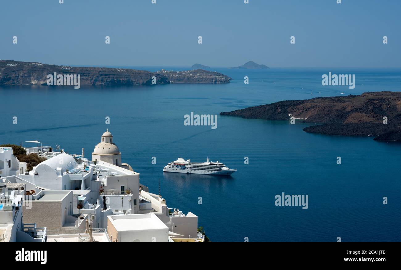 Sea view with cruise ship in Santorini Greece Stock Photo
