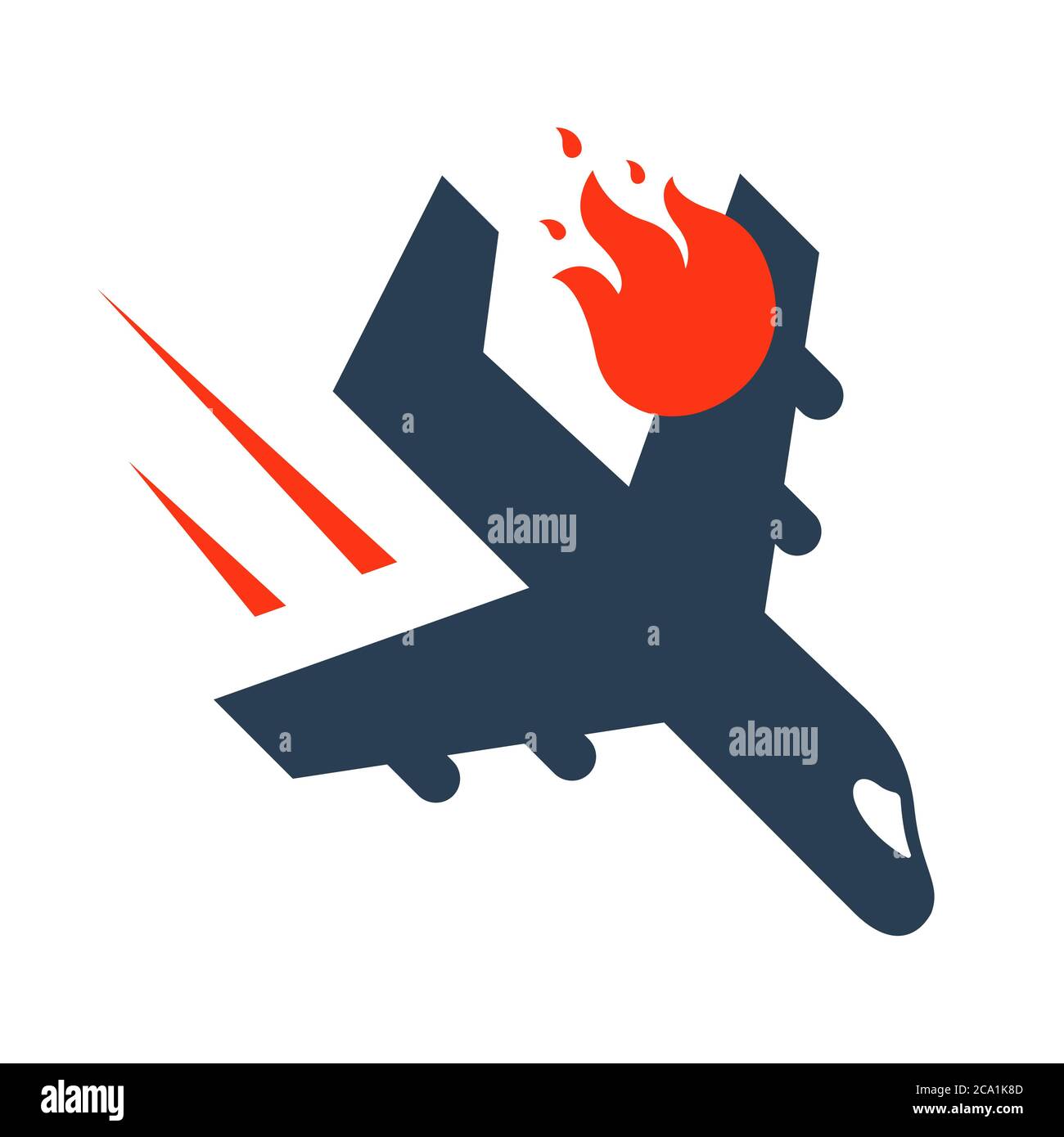 plane crash due to a hot engine. flat vector illustration. Stock Vector