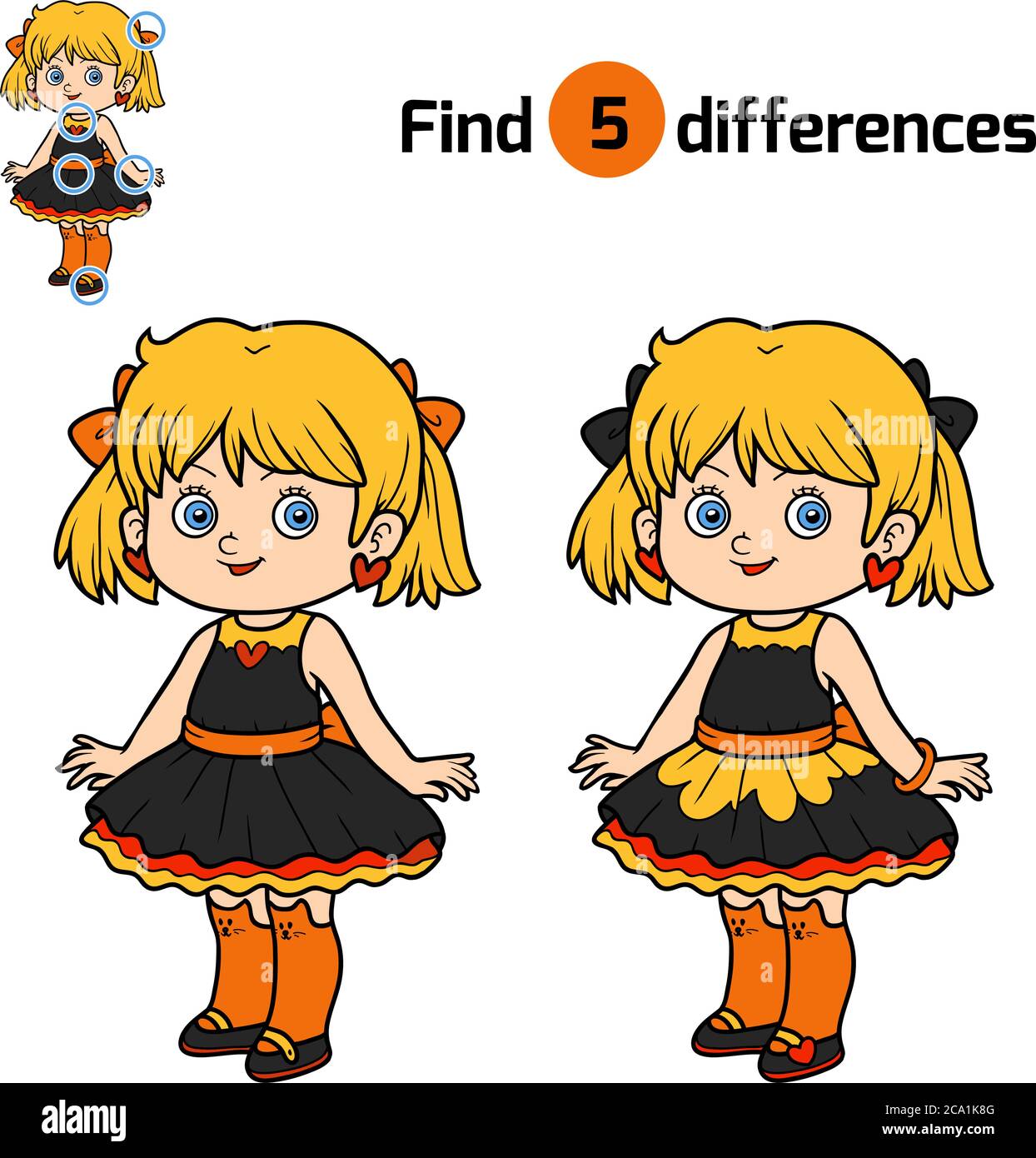 Find differences, education game for children, Girl Stock Vector Image ...